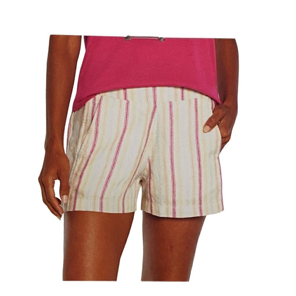 Gap Linen Shorts Women's Size XL Cream with Stripes Pockets Elastic Waist NWT